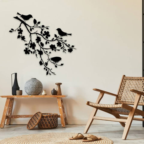 Birds on Cherry Blossom Branch Metal Wall Art