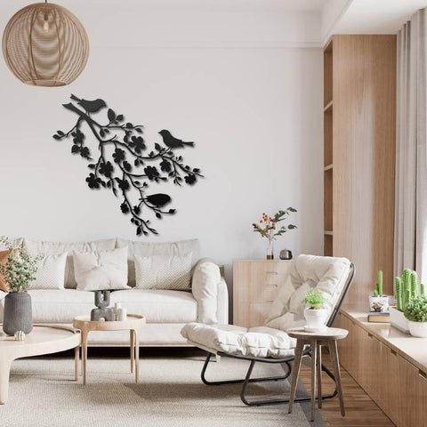Birds on Cherry Blossom Branch Metal Wall Art