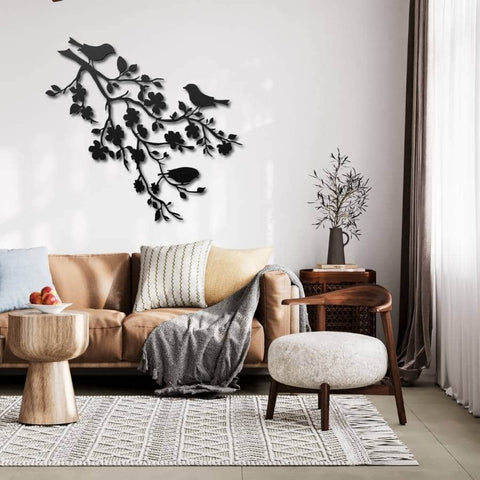 Birds on Cherry Blossom Branch Metal Wall Art