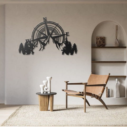 Compass and Mountains Metal Wall Art Decor