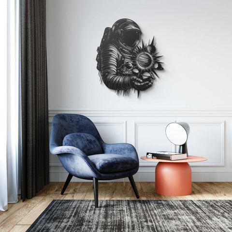 Astronaut Holding Sun Metal Wall Art