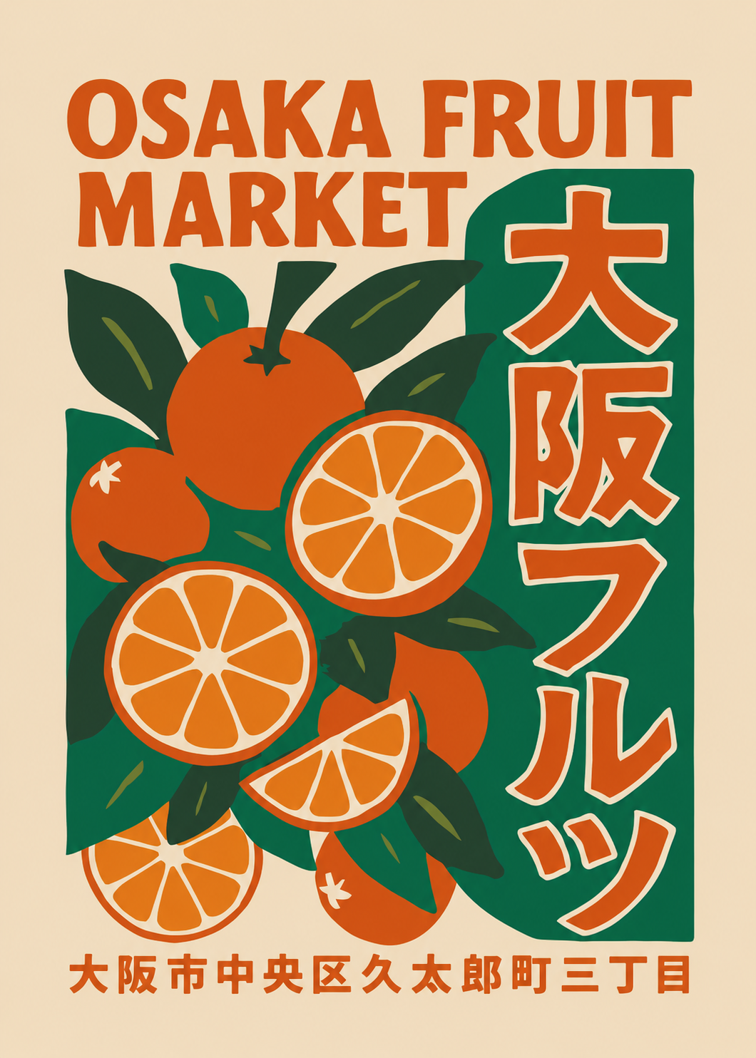 Osaka Fruit Market Print – Retro Japanese Fruit Décor Print, Retro Farmers Market Wall Print