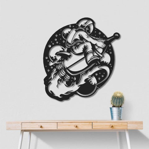 Astronaut Riding Rocket Metal Wall Art