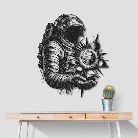 Astronaut Holding Sun Metal Wall Art