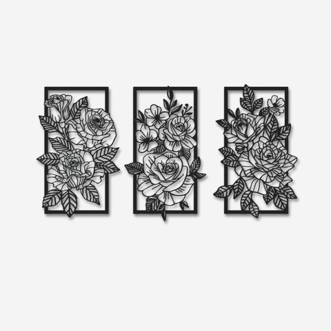 Floral Triptych Metal Wall Art