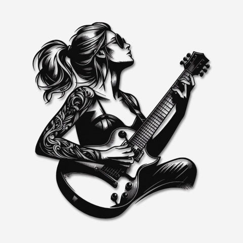 Cool Female Guitarist Metal Wall Art