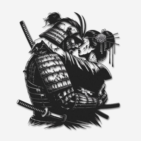 Japanese Samurai & Geisha Embrace Metal Wall Art