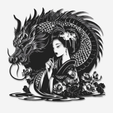 Dragon & Geisha Metal Wall Art