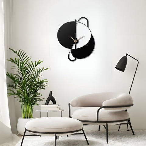 Black and White Geometric Metal Wall Clock