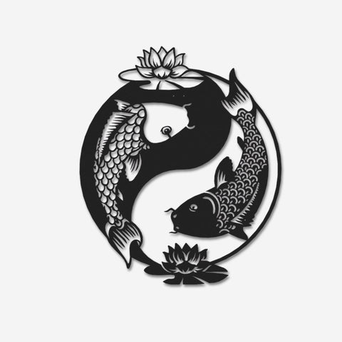 Ying Yang Koi Fish Metal Wall Art