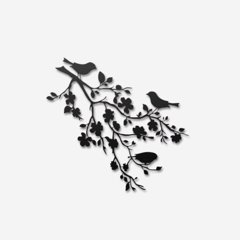 Birds on Cherry Blossom Branch Metal Wall Art