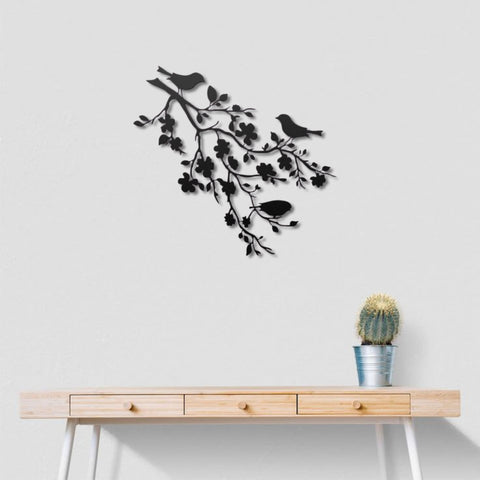 Birds on Cherry Blossom Branch Metal Wall Art