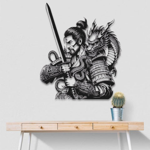 Japanese Samurai & Dragon Metal Wall Art