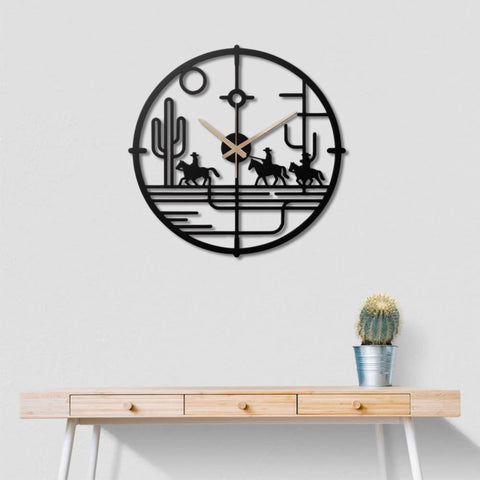 Western Cowboy Caravan Metal Wall Clock