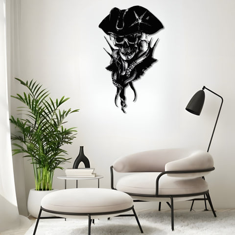 Skull Pirate Captain Gothic Metal Wall Art