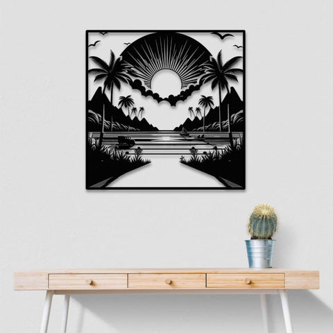 Palm Trees and Mountains Metal Wall Art