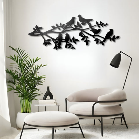 Six Birds on Tree Branches Metal Wall Art