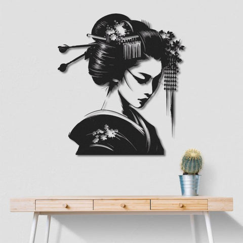 Japanese Geisha Woman Metal Wall Art