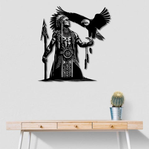 Tribal Spirit Eagle and Warrior Metal Wall Art