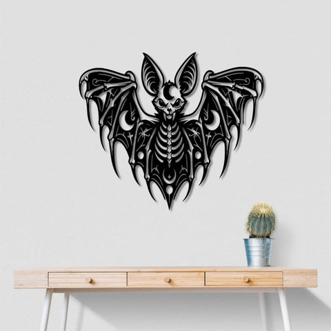 Gothic Bat Skeleton Metal Wall Art