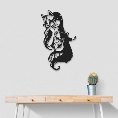 Mystical Fox and Girl Metal Wall Art