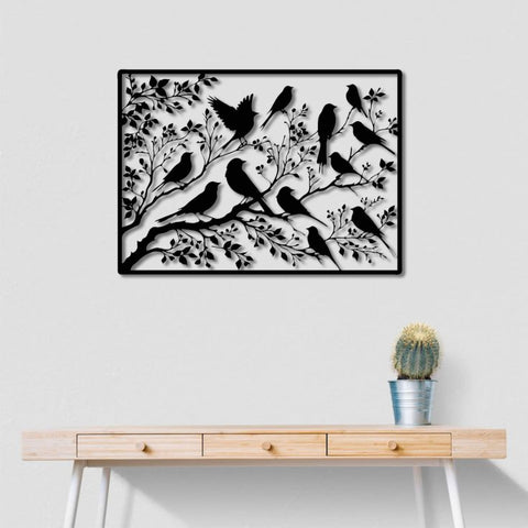 Birds Sitting on Branches Metal Wall Art