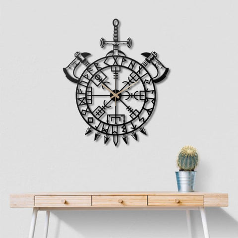 Nordic Rune Vegvisir Metal Wall Clock