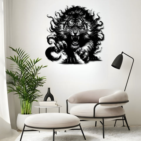 Tiger with Fiery Mane Metal Wall Art
