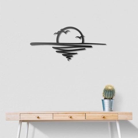 Sun and Birds Metal Line Wall Art