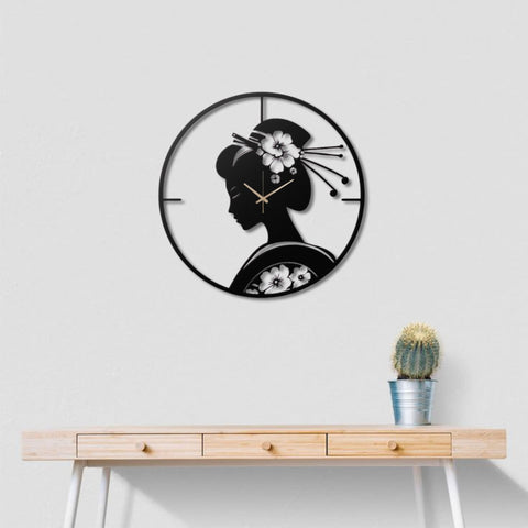 Geisha Silhouette Metal Wall Clock