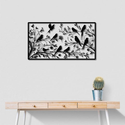 Birds Perched on Tree Branches Metal Wall Art