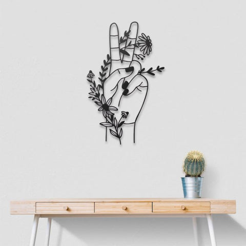 Peace Sign With Flower Metal Wall Decor