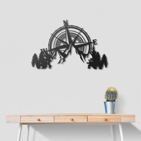 Compass and Mountains Metal Wall Art Decor