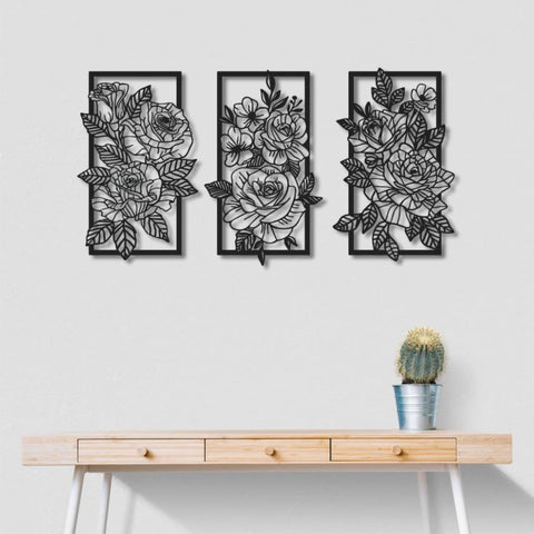 Floral Triptych Metal Wall Art