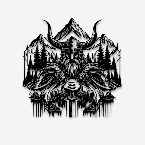 Viking Mountain Guardian Metal Wall Art