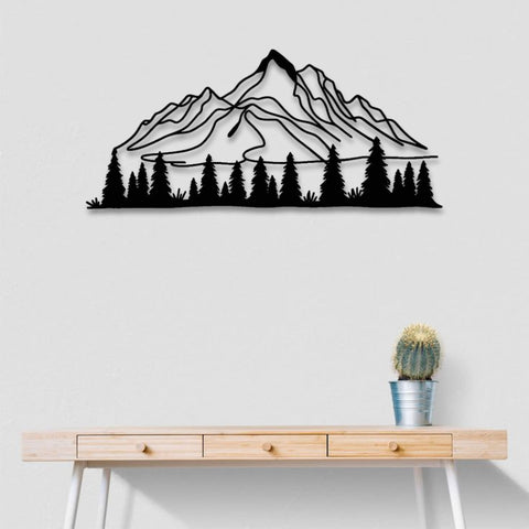 Minimalist Mountain and Pine Trees Metal Wall Art