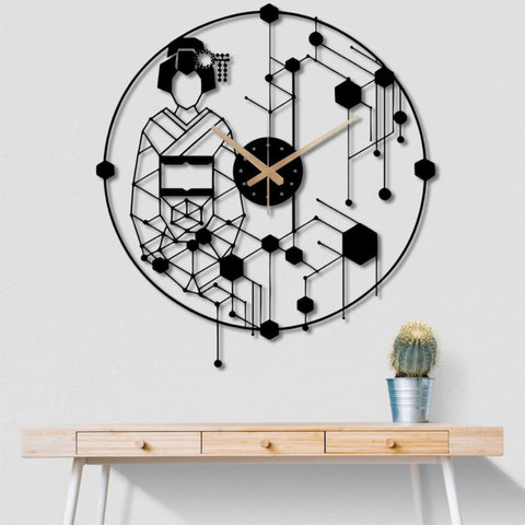 Oriental Japanese Geisha Metal Wall Clock