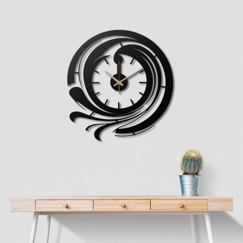 Modern Black Metal Wall Clock Silent Minimalist Decor Home