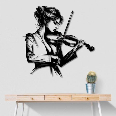 Elegant Violinist Metal Wall Art