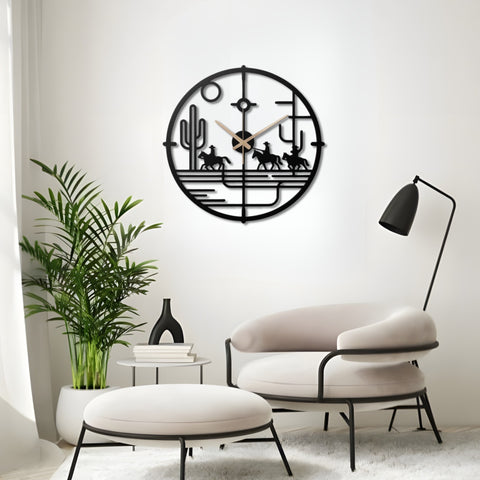 Western Cowboy Caravan Metal Wall Clock