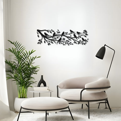 Birds Sitting on Tree Branches Metal Wall Art