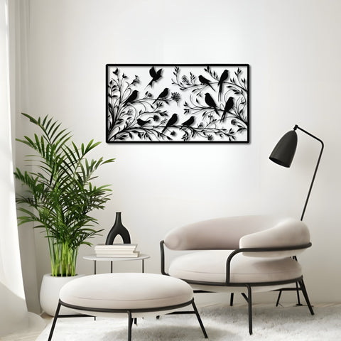 Birds Perched on Tree Branches Metal Wall Art
