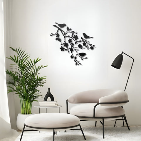 Birds on Cherry Blossom Branch Metal Wall Art