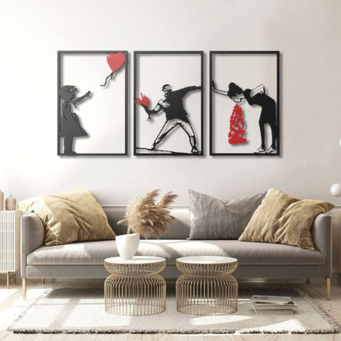 3 Pieces Banksy Metal Wall Art