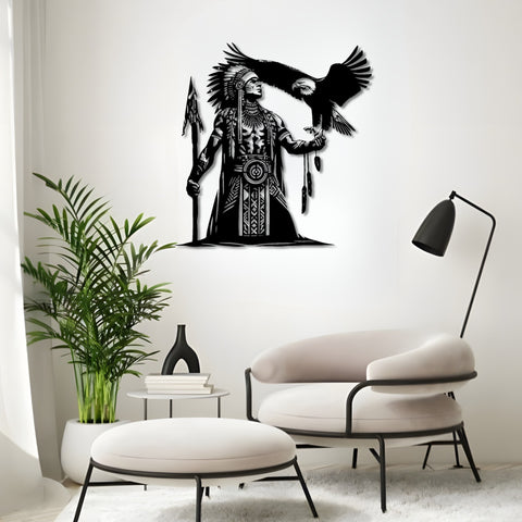 Tribal Spirit Eagle and Warrior Metal Wall Art