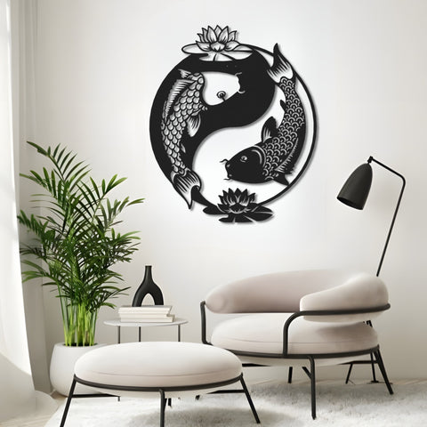 Ying Yang Koi Fish Metal Wall Art