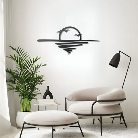 Sun and Birds Metal Line Wall Art
