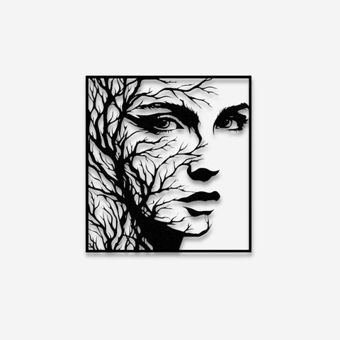 Woman with Tree Branches Hair Metal Wall Art