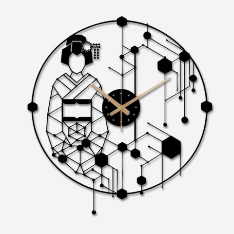Oriental Japanese Geisha Metal Wall Clock