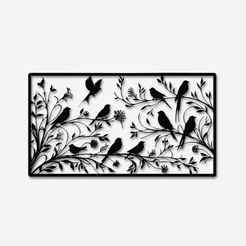 Birds Perched on Tree Branches Metal Wall Art